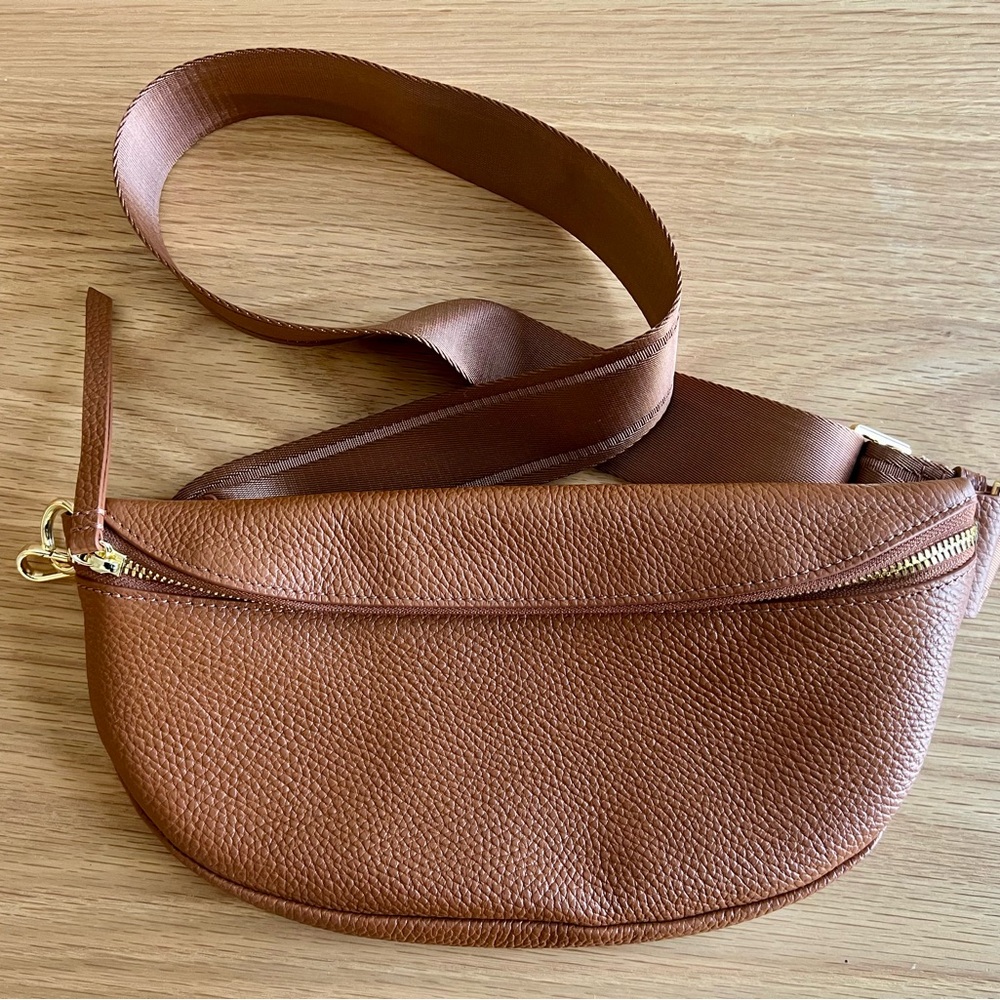 Quince Cognac Italian Pebbled Leather Sling Bag